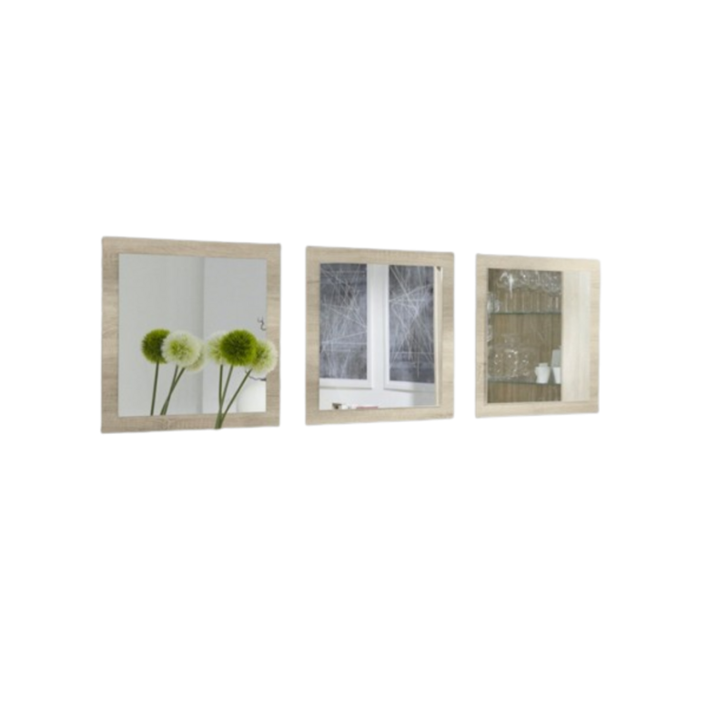 Lot de 3 miroirs MALMO. Cadre coloris chêne clair, sonoma. Accessoire idéal pour la décoration de votre habitation.