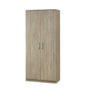 Armoire \ Garde robe SAVIS, 2 portes, contemporaine chêne Sonoma et poignées grises.