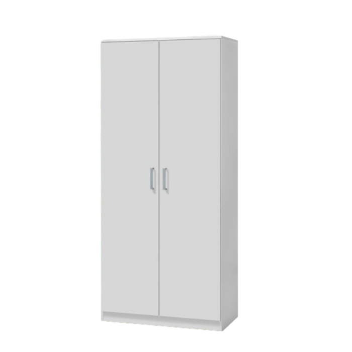 Armoire\Garde robe PONIS, 2 portes, contemporaine blanche et poignées grises.