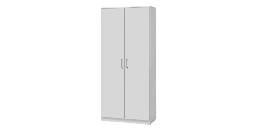Armoire\Garde robe PONIS, 2 portes, contemporaine blanche et poignées grises.