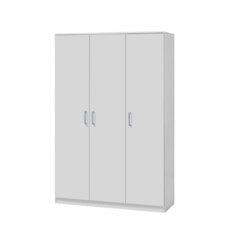 Armoire\Garde robe BURDUR, 3 portes, contemporaine blanche et poignées grises.