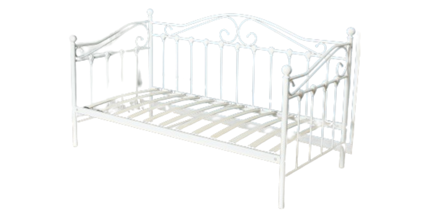 Lit design blanc AMELIE 90x200 cm une place, avec sommier, pour une chambre adulte ou ado.