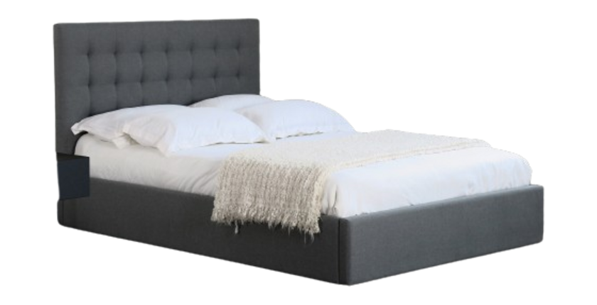 Lit design gris LUXOR 90x200 cm une place, avec sommier, pour une chambre adulte ou ado.