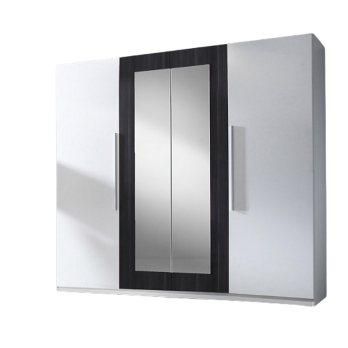 Armoire 4 portes avec miroirs couleur blanc et gris anthracite - IRINA