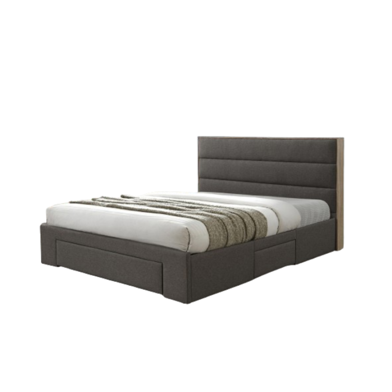 Lit avec tiroirs collection OTTAWA - Couleur grise et chêne - 160x200cm - Sommier inclus