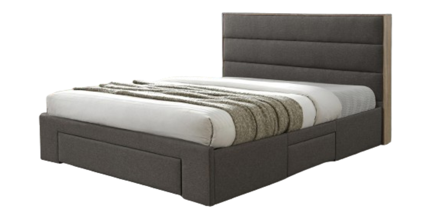 Lit avec tiroirs collection OTTAWA - Couleur grise et chêne - 160x200cm - Sommier inclus