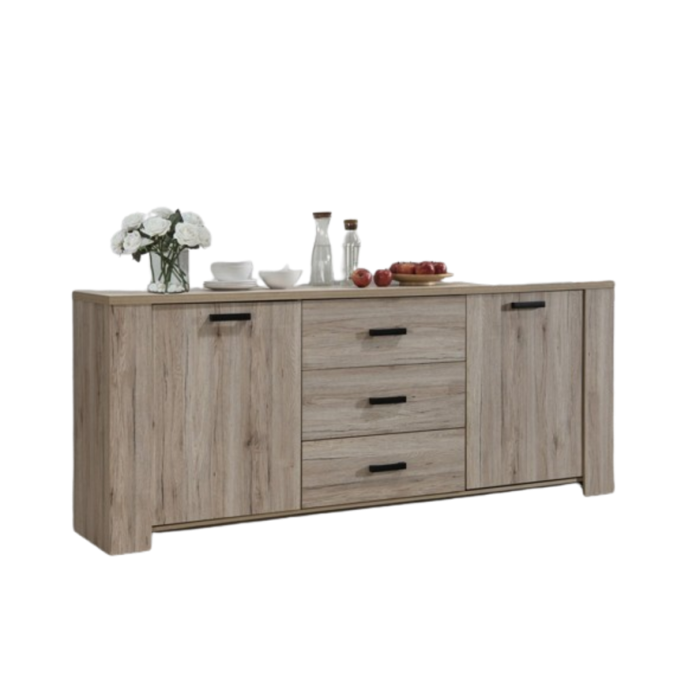Buffet collection VERMONT, 2 portes et 3 tiroirs. Effet bois.