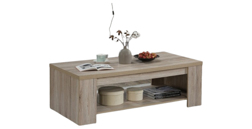 Table basse style rustique 120x90 collection VERMONT effet chêne