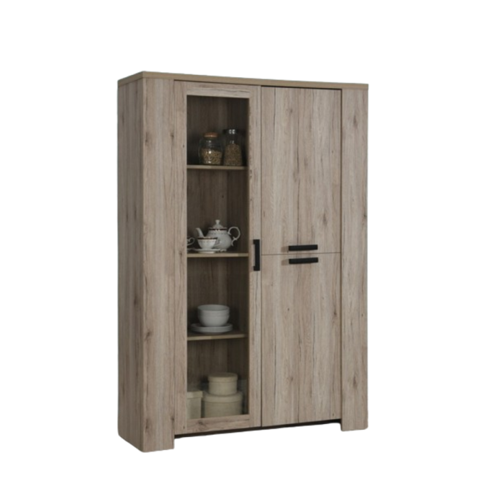 Vitrine trois portes style rustique collection VERMONT coloris chêne.