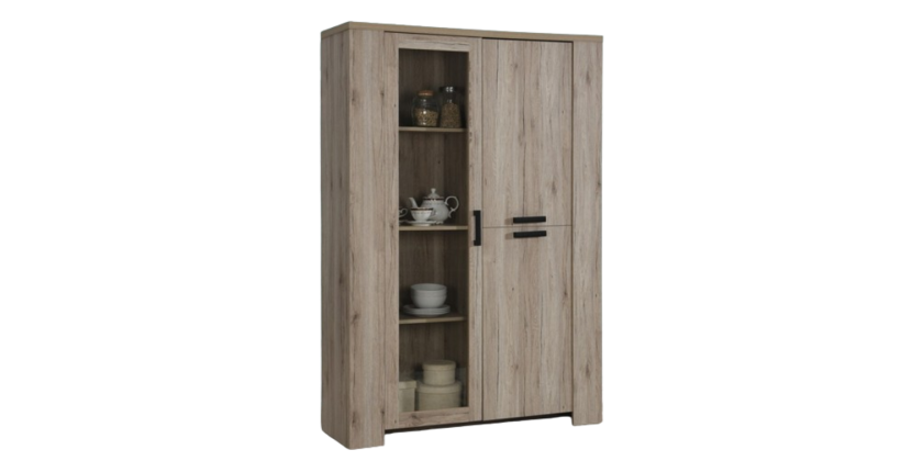 Vitrine trois portes style rustique collection VERMONT coloris chêne.