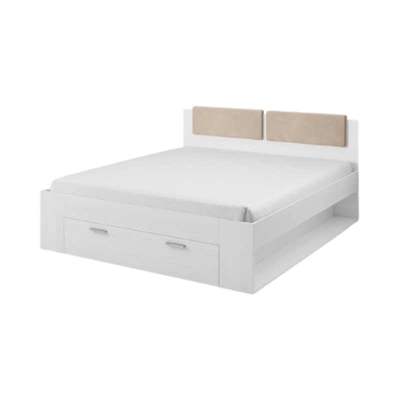 Lit adulte 160x200 avec tiroirs intégrés - Collection FLOYD. Coloris blanc effet bois.