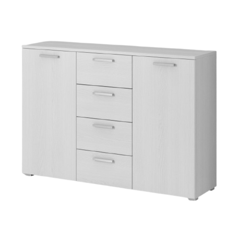Commode design 2 portes et 4 tiroirs 130cm. Collection FLOYD effet bois blanc