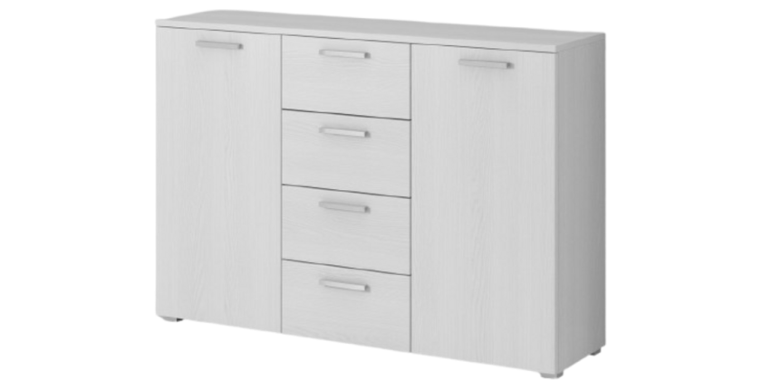 Commode design 2 portes et 4 tiroirs 130cm. Collection FLOYD effet bois blanc