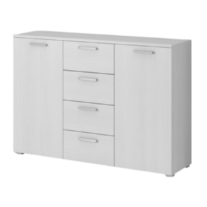 Commode design 2 portes et 4 tiroirs 130cm. Collection FLOYD effet bois blanc