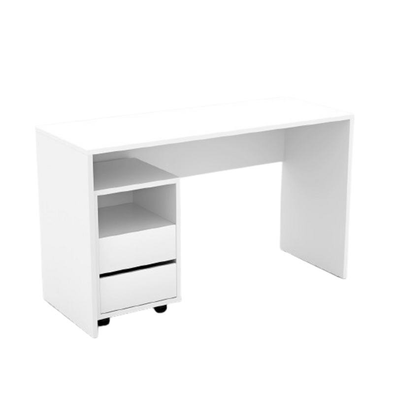 Bureau droit design avec caisson de rangement collection KINSALE coloris blanc.