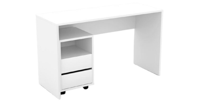 Bureau droit design avec caisson de rangement collection KINSALE coloris blanc.