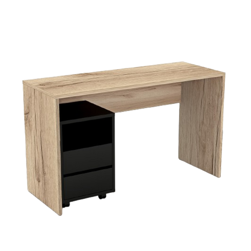 Bureau droit design avec caisson de rangement collection KINSALE coloris chêne sonoma et noir.