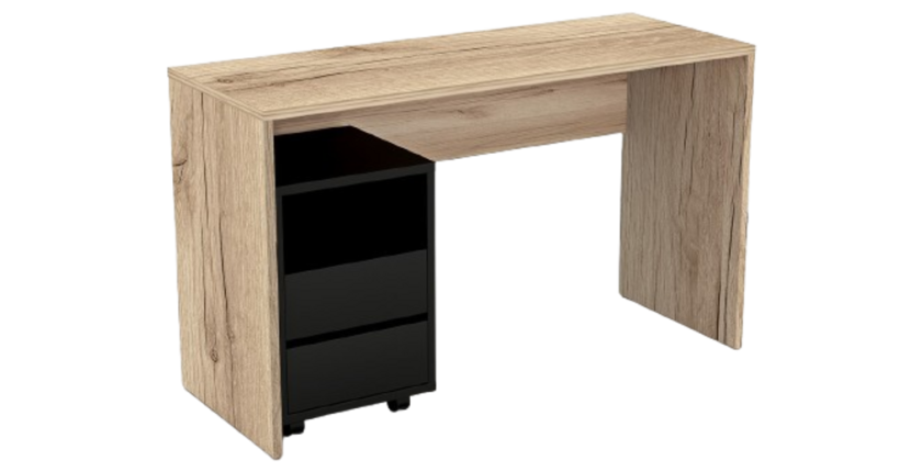 Bureau droit design avec caisson de rangement collection KINSALE coloris chêne sonoma et noir.