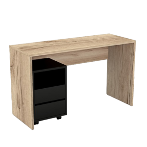 Bureau droit design avec caisson de rangement collection KINSALE coloris chêne sonoma et noir.