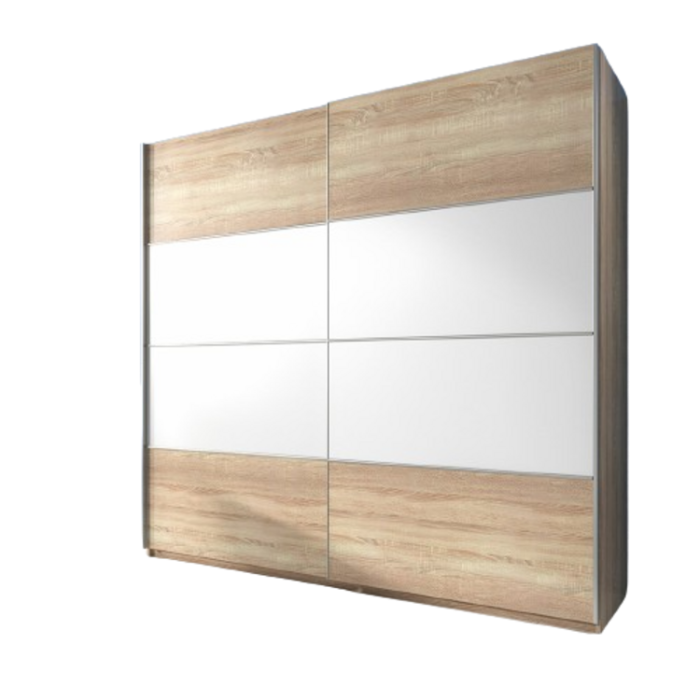 Armoire design 2 portes avec miroirs 220cm couleur chêne clair. Collection EOS