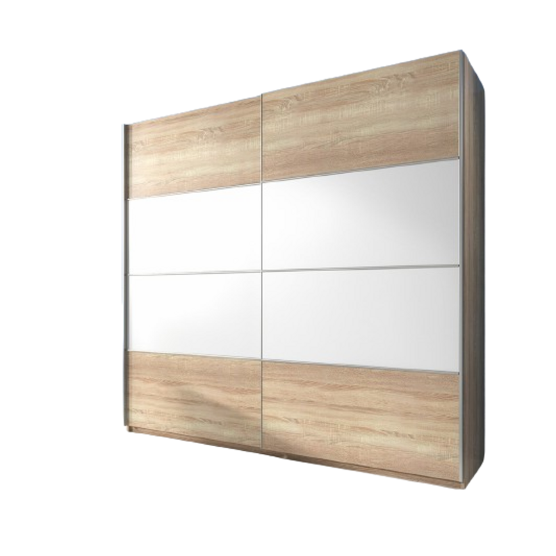 Armoire design 2 portes avec miroirs 220cm couleur chêne clair. Collection EOS