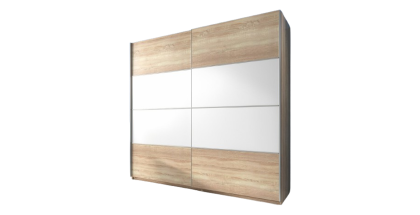 Armoire design 2 portes avec miroirs 220cm couleur chêne clair. Collection EOS