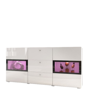 Ensemble de 7 meubles de salon collection RAMOS. Couleur blanc brillant.