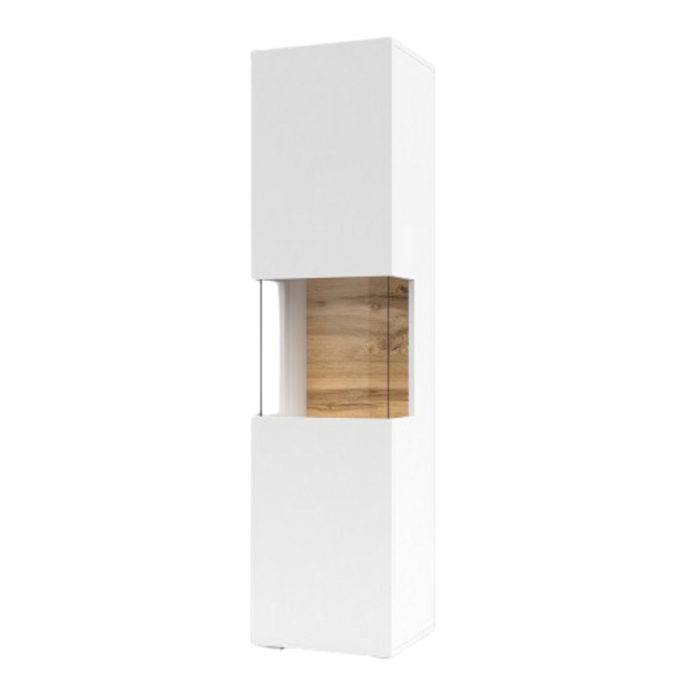 Vitrine 1 porte partiellement vitrée collection EVA. Couleur blanc et chêne.