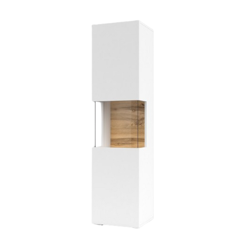 Vitrine 1 porte partiellement vitrée collection EVA. Couleur blanc et chêne.