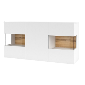Buffet 120cm collection EVA 3 portes. Couleur blanc et chêne.