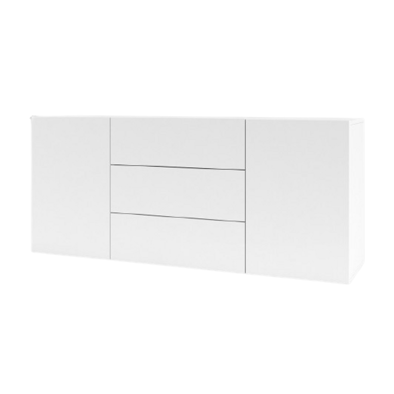 Buffet 140cm collection EVA 2 portes et 3 tiroirs. Couleur blanc et chêne.