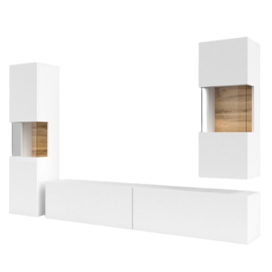 Ensemble de 3 meubles de salon collection EVA. Couleur blanc et chêne.