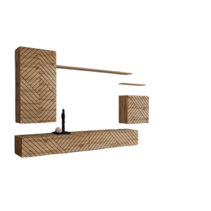 Ensemble meuble salon SWITCH II design, coloris chêne wotan. Finitions façades effet chêne fraisé.