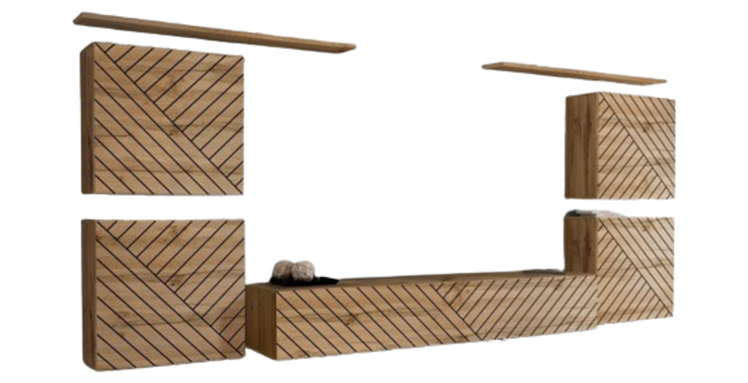 Ensemble meuble salon SWITCH IV design, coloris chêne wotan finitions fraisées.