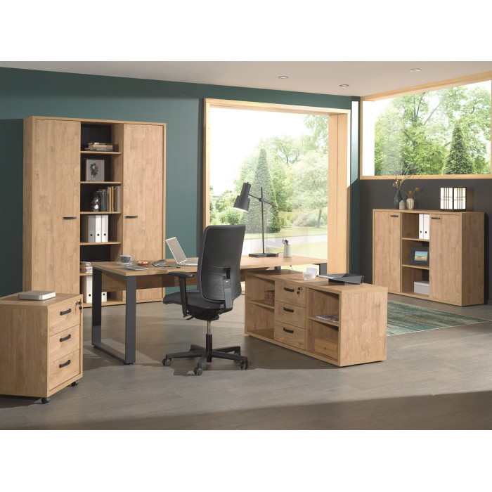 Bureau professionnel droit 150 cm DEPÉ – Chêne doré et noir – Design robuste