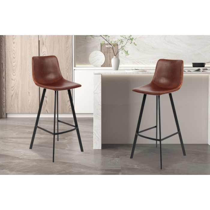 Chaise de comptoir 'Ozon' PU Cognac, dimensions : H108 x L45 x P49 cm
