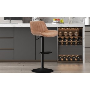 Tabouret de bar style vintage coloris cognac. Collection FERNAND