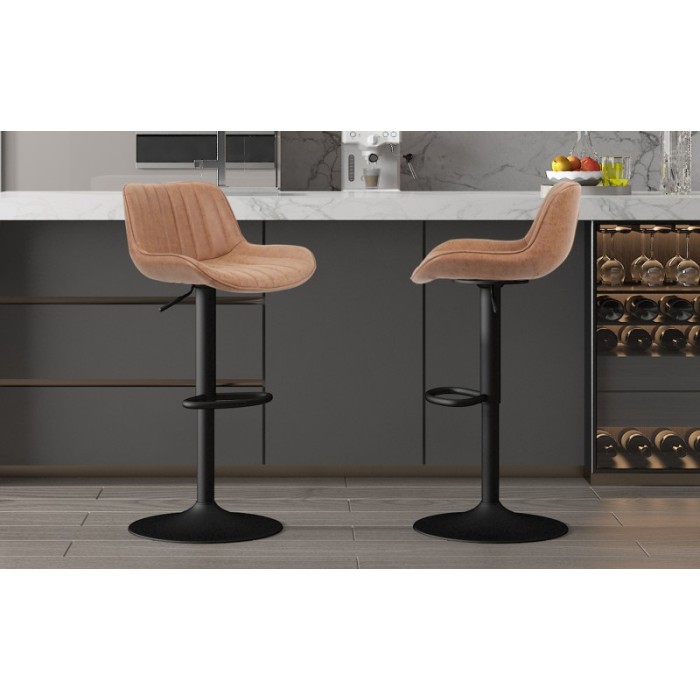 Tabouret de bar style vintage coloris cognac. Collection FERNAND