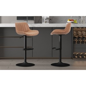 Tabouret de bar style vintage coloris cognac. Collection FERNAND