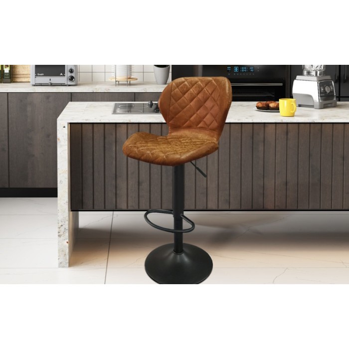 Tabouret de bar style vintage coloris cognac. Collection MABEL
