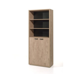 Bibliothèque de bureau DEPÉ – 2 portes et 5 étagères – Chêne doré – L90 x H216 x P40 cm