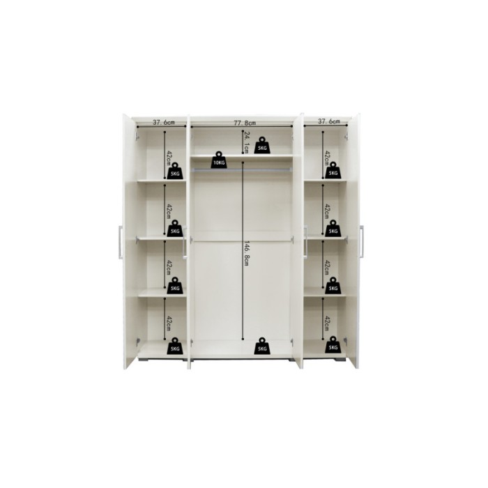 Armoire, garde-robe, collection TOM, 4 portes 160 cm, penderie intégrée coloris blanc