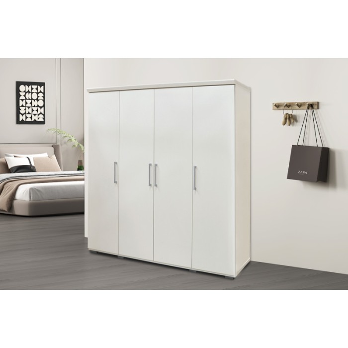 Armoire, garde-robe, collection TOM, 4 portes 160 cm, penderie intégrée coloris blanc
