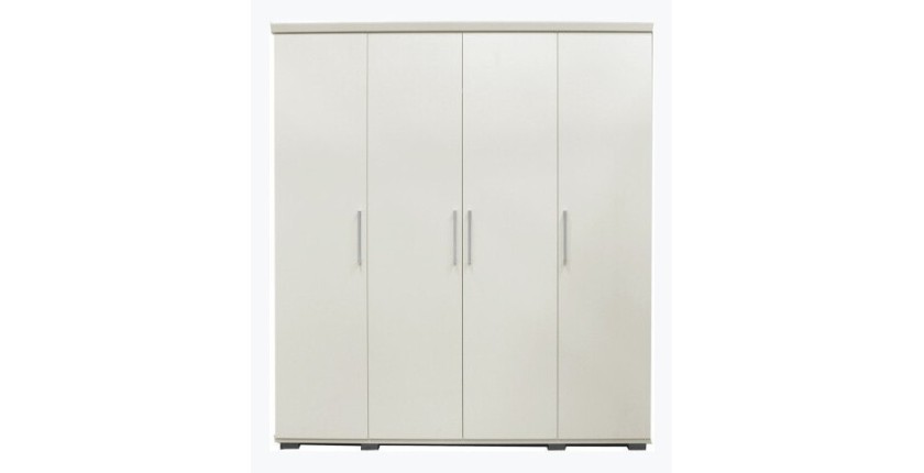 Armoire, garde-robe, collection TOM, 4 portes 160 cm, penderie intégrée coloris blanc