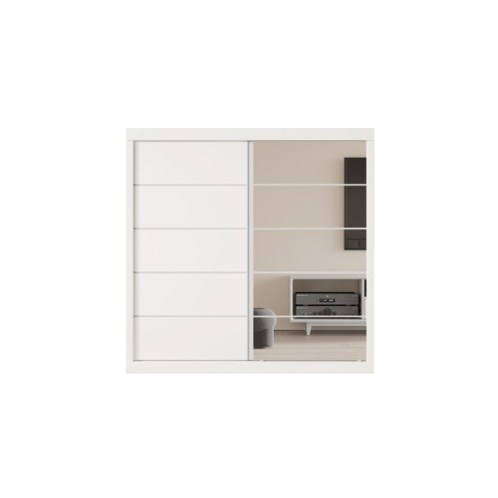 Garde Robe MILS, armoire 2 portes coulissantes avec miroir coloris blanc