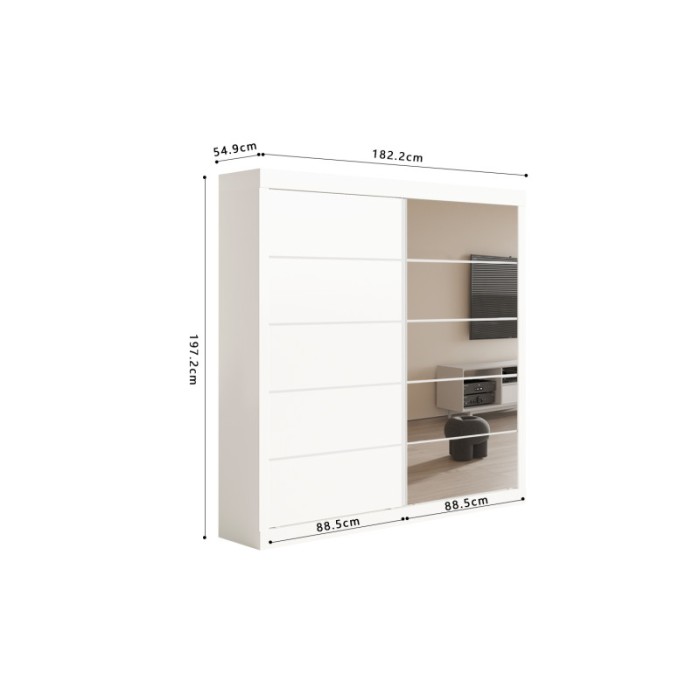 Garde Robe MILS, armoire 2 portes coulissantes avec miroir coloris blanc
