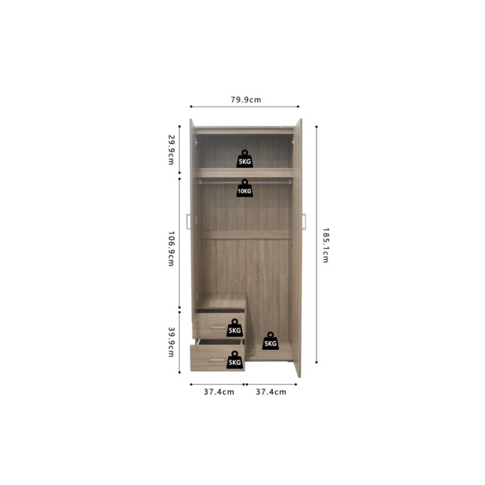 Armoire TOM 2 portes avec miroir Sonoma