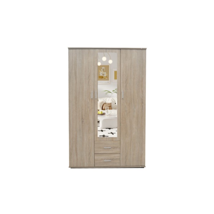 Armoire, garde-robe, avec miroir collection TOM, 3 portes 120 cm, penderie intégrée chêne sonoma