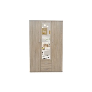 Armoire, garde-robe, avec miroir collection TOM, 3 portes 120 cm, penderie intégrée chêne sonoma