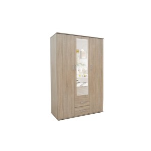 Armoire, garde-robe, avec miroir collection TOM, 3 portes 120 cm, penderie intégrée chêne sonoma